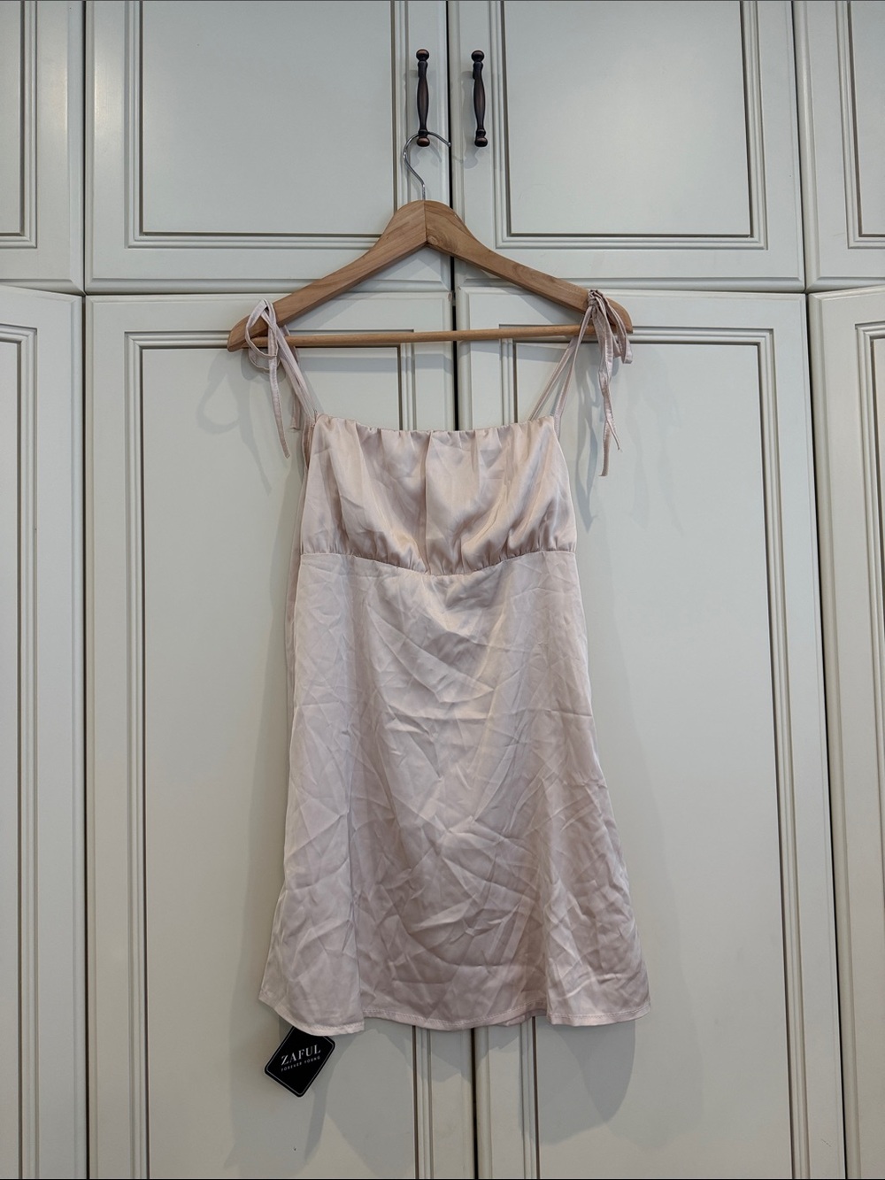 Zaful Light Blush Satin Tie-Strap Chemise